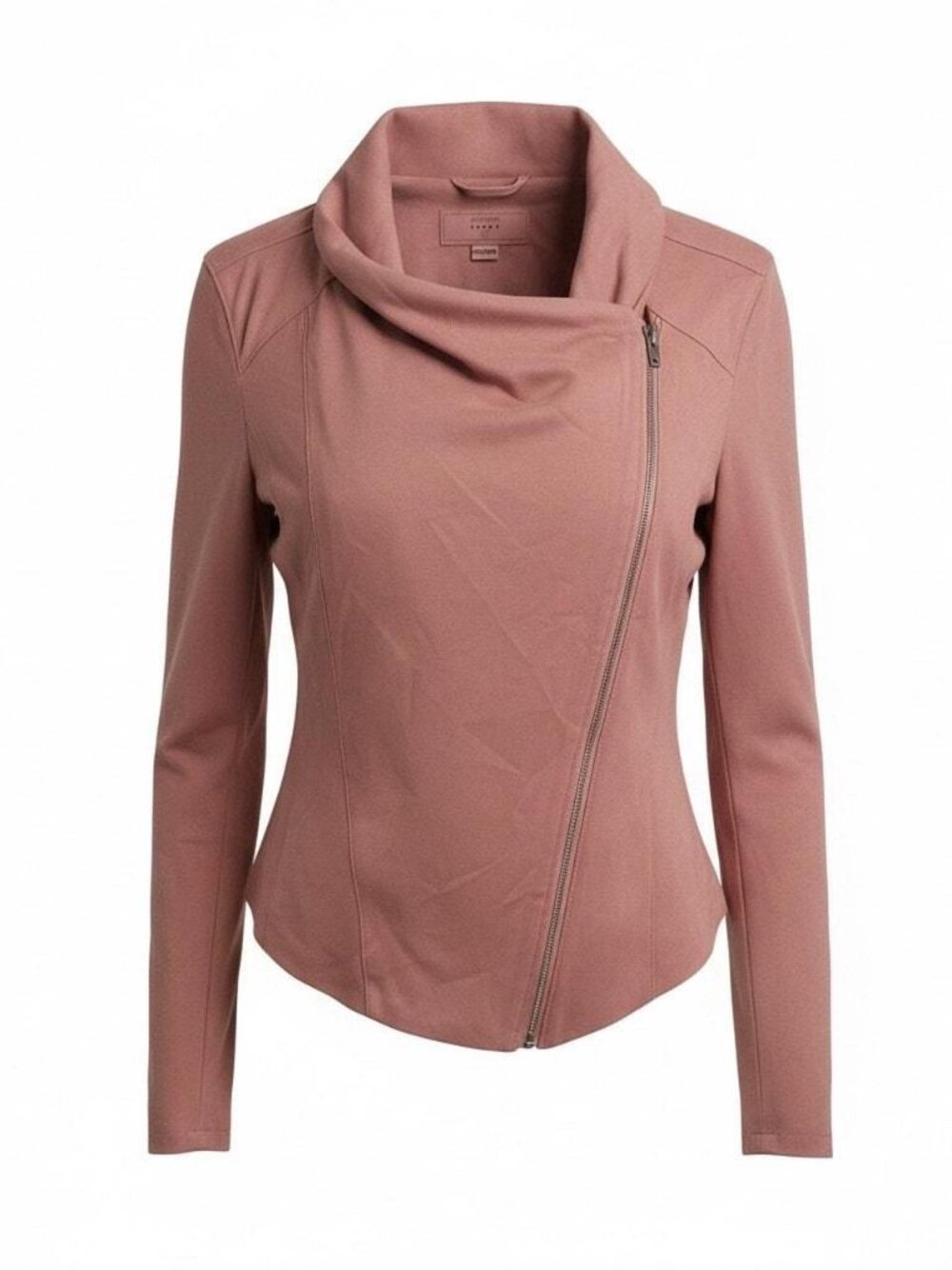 Blank NYC Faux Suede Drape Jacket Moto Cowl Neck Asymmetrical Zip Pink M